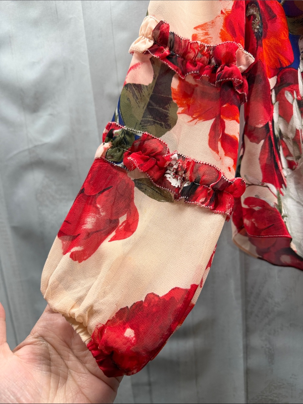 White House Black Market Rose All Holiday Floral Print Sheer Button Down Blouse - Picture 6 of 9